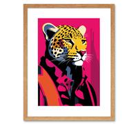 Wall Art Print Strong Leopard in Suit Bold Artwork Orange Pop Art Hot Pink Vibrant Portrait Artwork Framed 9X7 Inch Artery8 Beige W7 inch x H9 inch