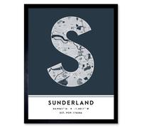Wall Art Print Sunderland England United Kingdom City Map Modern Typography Stylish Letter Framed Word Wee Blue Coo Navy W12 inch x H16 inch