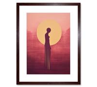 Wall Art Print Sunrise Solitude Minimalist Artwork Plum Pink Gold African Woman Silhouette in Golden Sun Halo Artwork Framed 9X7 Inch Artery8 Brown W7 inch x H9 inch