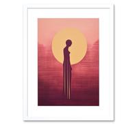 Wall Art Print Sunrise Solitude Minimalist Artwork Plum Pink Gold African Woman Silhouette in Golden Sun Halo Artwork Framed 9X7 Inch Artery8 White W7 inch x H9 inch