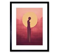 Wall Art Print Sunrise Solitude Minimalist Artwork Plum Pink Gold African Woman Silhouette in Golden Sun Halo Artwork Framed 9X7 Inch Artery8 Black W7 inch x H9 inch