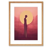 Wall Art Print Sunrise Solitude Minimalist Artwork Plum Pink Gold African Woman Silhouette in Golden Sun Halo Artwork Framed 9X7 Inch Artery8 Beige W7 inch x H9 inch