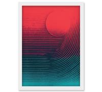 Wall Art Print Sunset Tidal Wave Minimalist Risograph Artwork Burgundy and Aqua Duotone Seascape Artwork Framed A4 Artery8 White A4