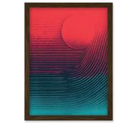 Wall Art Print Sunset Tidal Wave Minimalist Risograph Artwork Burgundy and Aqua Duotone Seascape Artwork Framed A4 Artery8 Brown A4