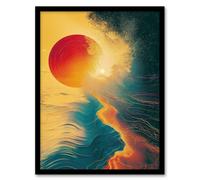 Wall Art Print Sunset Waves Surreal Seascape Abstract Painting Art Framed Poster Artery8 Black A4