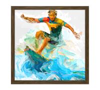 Wall Art Print Surfer Surfing Riding Point Break Wave Water Sport Sea Oil Painting Square Framed Picture 16X16 Inch Artery8 Brown W16 inch x H16 inch