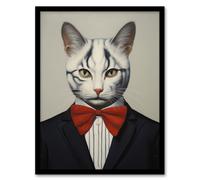 Wall Art Print Tabby Cat Who Came To Tea Pet Portrait Living Room Framed Wee Blue Coo Grey A4