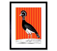 Wall Art Print Tall Birds On Stripes Carafson Hen Artwork Framed 9X7 Inch Artery8 Black W7 inch x H9 inch