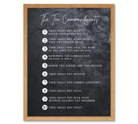 Wall Art Print Ten Commandments From God Christian Bible Verse Quote Scripture Typography Art Framed Artery8 Light Oak W12 inch x H16 inch