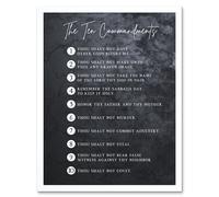 Wall Art Print Ten Commandments From God Christian Bible Verse Quote Scripture Typography Art Framed Artery8 White W12 inch x H16 inch