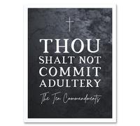 Wall Art Print Ten Commandments Thou Shalt Not Commit Adultery Christian Bible Verse Quote Scripture Typography Art Framed Artery8 White W12 inch x H16 inch