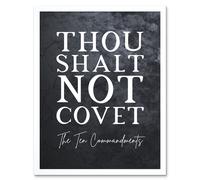 Wall Art Print Ten Commandments Thou Shalt Not Covet Christian Bible Verse Quote Scripture Typography Art Framed Artery8 White W12 inch x H16 inch