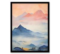 Wall Art Print The Blue Misty Hills Of Home Sunset Landscape Watercolour Mist Art Framed Artery8 Black A4