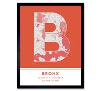 Wall Art Print The Bronx New York United States City Map Modern Typography Stylish Letter Framed Word Wee Blue Coo Orange W12 inch x H16 inch