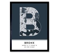 Wall Art Print The Bronx New York United States City Map Modern Typography Stylish Letter Framed Word Wee Blue Coo Navy W12 inch x H16 inch