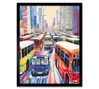 Wall Art Print The Bus Lane by Adrienne Finch Busy Cityscape Traffic Artwork London New York LA Art Framed Artery8 Black W12 inch x H16 inch