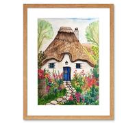 Wall Art Print The Cottage In The Forrest Flowers Folk Artwork Framed 9X7 Inch Artery8 Beige W7 inch x H9 inch