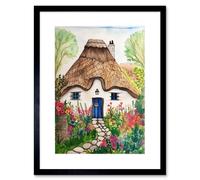 Wall Art Print The Cottage In The Forrest Flowers Folk Artwork Framed 9X7 Inch Artery8 Black W7 inch x H9 inch