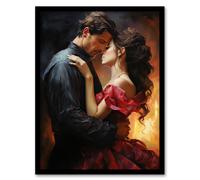 Wall Art Print The Embrace Oil Painting Lovers Passionate Flamenco Dance Bedroom Art Framed Artery8 Orange A4