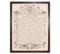 Wall Art Print The Gettysburg Address of Abraham Lincoln USA President Speech Typography Art Framed Artery8 Brown W12 inch x H16 inch