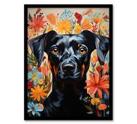 Artery8 The Good Dog Floral German Pinscher Portrait Artwork Framed Wall Art Print A4
