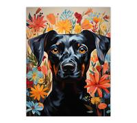 Artery8 The Good Dog Floral German Pinscher Portrait Extra Large XL Wall Art Poster Print