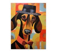 Artery8 The Hound In The Hat Dressed Dachshund Bow Tie Art Deco Sausage Dog Unframed Wall Art Print Poster Home Decor Premium