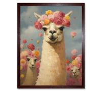 Wall Art Print The Llama Wedding Rose Bloom Flower Headdress Fun Artwork Kids Bedroom Art Framed Artery8 Brown W12 inch x H16 inch