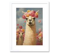 Wall Art Print The Llama Wedding Rose Bloom Flower Headdress Fun Artwork Kids Bedroom Artwork Framed 9X7 Inch Artery8 White W7 inch x H9 inch