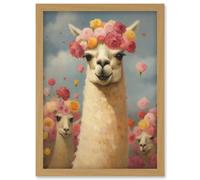 Wall Art Print The Llama Wedding Rose Bloom Flower Headdress Fun Artwork Kids Bedroom Artwork Framed A4 Artery8 Light Oak A4