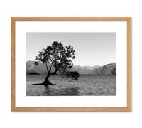 Wall Art Print The Lone Tree Lake Wanaka Art Black Framed 9x7 inch Artery8 Beige W7 inch x H9 inch