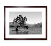 Wall Art Print The Lone Tree Lake Wanaka Art Black Framed 9x7 inch Artery8 Brown W7 inch x H9 inch