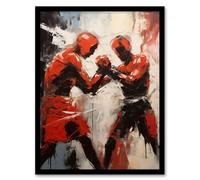 Wall Art Print The Red Boxers Boxing Sparring Oil Painting Action Sport Artwork Art Framed Artery8 Black A4