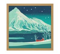 Wall Art Print The Red House Norway Fjords Winter Mountains Night Sky Stars Snow Hills Square Framed Picture 16X16 Inch Artery8 Light Oak W16 inch x H16 inch