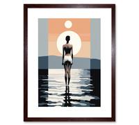Wall Art Print The Sea is Calling Modern Abstract Minimalist Artwork Sun and Moon Artwork Framed 9X7 Inch Artery8 Brown W7 inch x H9 inch