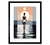 Wall Art Print The Sea is Calling Modern Abstract Minimalist Artwork Sun and Moon Artwork Framed 9X7 Inch Artery8 Black W7 inch x H9 inch