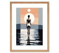 Wall Art Print The Sea is Calling Modern Abstract Minimalist Artwork Sun and Moon Artwork Framed 9X7 Inch Artery8 Beige W7 inch x H9 inch
