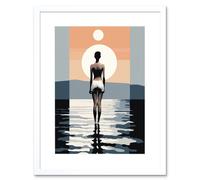 Wall Art Print The Sea is Calling Modern Abstract Minimalist Artwork Sun and Moon Artwork Framed 9X7 Inch Artery8 White W7 inch x H9 inch
