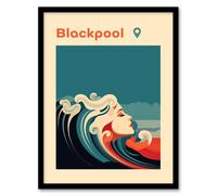 Artery8 The Seaside Calls Blackpool Beach England UK Modern Woman of the Waves Sea Siren Ocean Art Print Framed Poster Wall Decor 12x16 inch