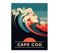 Wall Art Print The Seaside Calls Cape Cod Beach Massachusetts USA Sunset Woman of the Waves Sea Siren Ocean Poster Artery8 Blue W24 inch x H32 inch