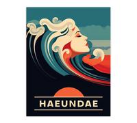 Wall Art Print The Seaside Calls Haeundae Beach South Korea Sunset Woman of the Waves Sea Siren Ocean Poster Artery8 Blue W24 inch x H32 inch