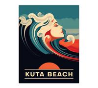 Wall Art Print The Seaside Calls Kuta Beach Indonesia Sunset Woman of the Waves Sea Siren Ocean Poster Artery8 Blue W24 inch x H32 inch