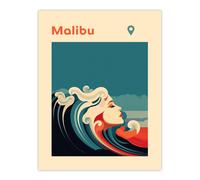 Wall Art Print The Seaside Calls Malibu Beach California USA Modern Woman of the Waves Sea Siren Ocean Poster Artery8 Blue W24 inch x H32 inch
