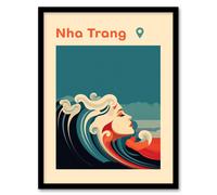 Wall Art Print The Seaside Calls Nha Trang Beach Vietnam Modern Woman of the Waves Sea Siren Ocean Art Framed Artery8 Blue W12 inch x H16 inch