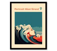 Wall Art Print The Seaside Calls Portrush West Strand Northern Ireland UK Modern Woman of the Waves Sea Siren Ocean Art Framed Artery8 Blue W12 inch x H16 inch