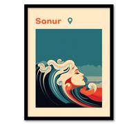 Wall Art Print The Seaside Calls Sanur Beach Indonesia Modern Woman of the Waves Sea Siren Ocean Art Framed Artery8 Blue A4