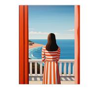 Wall Art Print The Seaview Simple Clean Blue And Red Coastal Aesthetic Artwork Painting Poster Artery8 Multi W24 inch x H32 inch