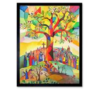 Wall Art Print The Sermon On The Mount Jesus Folk Art Bible Art Framed Artery8 Black W12 inch x H16 inch