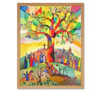 Wall Art Print The Sermon On The Mount Jesus Folk Art Bible Art Framed Artery8 Light Oak W12 inch x H16 inch