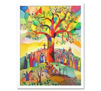 Wall Art Print The Sermon On The Mount Jesus Folk Art Bible Art Framed Artery8 White W12 inch x H16 inch